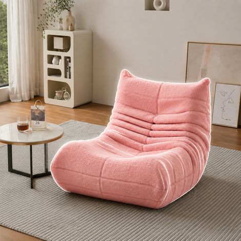 Canapé paresseux avec dossier, Canapé-Pouf, Fauteuil de sol relaxation 1 place, fauteuil relax Rembourrage de salon, chaise longue pour salon, chambre ou bureau, 65x86x75 cm, Teddy rose