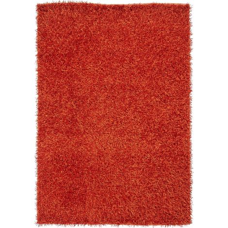 Tapis shaggy 140x200 rouge et orange fait main rectangle motif uni STAROD