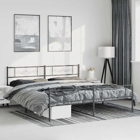Cadre de lit métal sans matelas avec pied de lit noir 183x213cm (1/5)