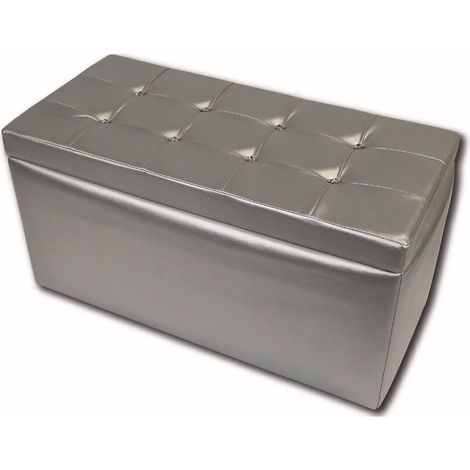 Dmora Pouf contenitore in similpelle, colore argento, Misure 90 x 45 x 45 cm, con imballo rinforzato (1/4)