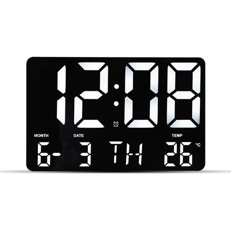 Digital Wall Clock - Large Size - White Light - Adjustable Brightness - Black Color