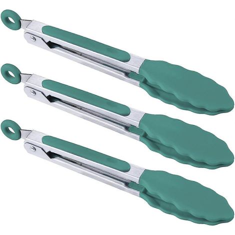 Küchenzangen – 7-Zoll-Mini-Servierzangen aus Silikon – 3er-Set-Teal Blue