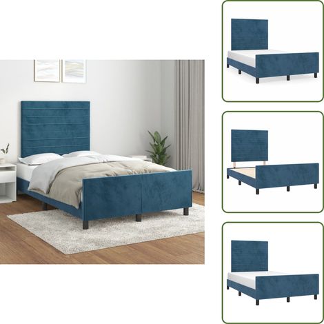 The Living Store Giroletto senza Materasso Blu Scuro 120x190 cm Velluto - Testiera letto