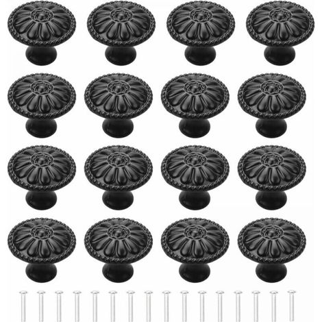, 16 Pieces Black Kitchen Cabinet Door Knobs, Cupboard Handles, Drawer Knobs, Vintage Round Cabinet Knobs, Furniture Knobs with Screws for Dressers, Cabinets, Kitchens (1/4)