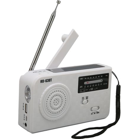 Radio solaire à manivelle rechargeable portable FM/AM avec lampe torche LED pour l'extérieur (blanc) (1/5)