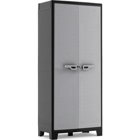 Armoire Haute - Armoire de Rangement en Résine - Étagères Modulables, Pieds Réglables, Charnières Métalliques - Cuisine, Garage, Atelier, Placard - 80 x 44 x 182cm - Noir/Gris (1/5)