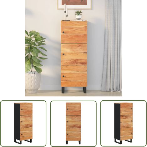 Buffet Bahut avec 3 portes Meuble de rangement Commode 40x33x110 cm bois massif d'acacia et fer 65451 (1/5)