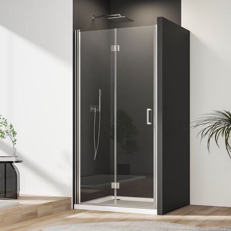 WDWRITTI Duschtür Falttür 90x195 cm Nischentür aus Klarglas Duschabtrennung Duschkabine Falttür Nische Drehfalttür Dusche 6mm NANO ESG Glas Faltbar Duschwand Duschtrennwand Höhe 195cm