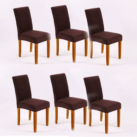 Stuhlhussen aus Samt, kaffeegrau, 6er-Set (M) - Stretch-Samt-Stuhlhussen für Restaurant, Hotel, Party, Bankett. (1/5)