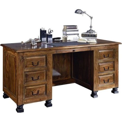 Schreibtisch Sheesham 150x70x75 braun lackiert NEW BOSTON 206 (1/3)