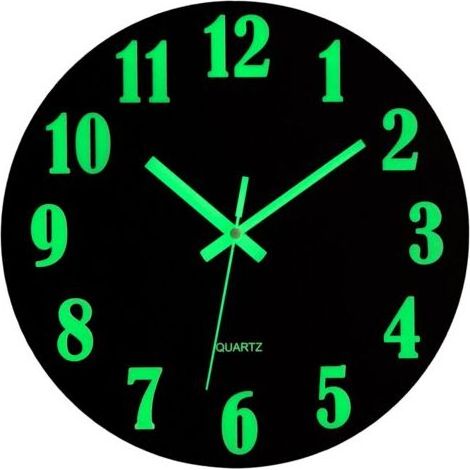 30 cm große, geräuschlose und leuchtende Wanduhr, fluoreszierende MDF-Wanduhr, Nachtlicht, große dekorative Uhr für Schlafzimmer, Küche, Wohnzimmer, Büro (1/5)