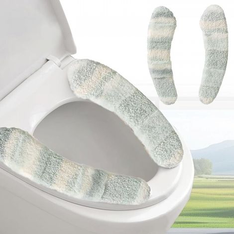 1 paire Housse de siège de toilette épaisse et chaude en peluche – Coussin lavable et réutilisable avec adhésif TPR (vert) (1/5)