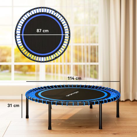 Trampoline de fitness en acier et polypropylène, 36 cordes, diamètre 114 cm x hauteur 31 cm, bleu (1/5)