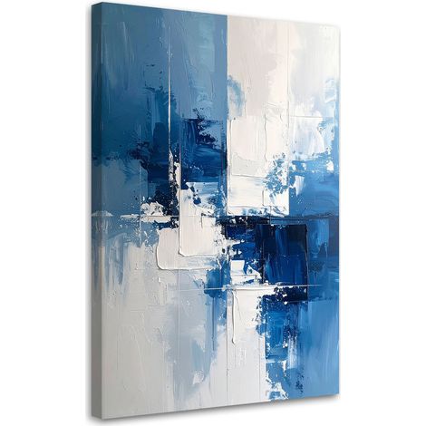 Impression sur Toile, Abstraction bleue et blanche style boho,20x30 (1/4)