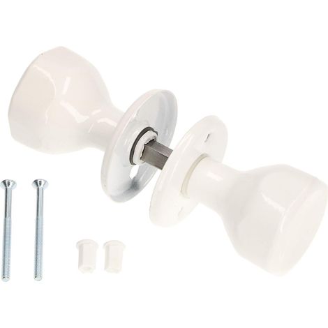 Kotarbau – Bouton de porte rotatif blanc 48mm – Acier laqué – Installation sur bois, métal et PVC – Vis de montage incluses