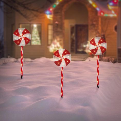 ECD Germany Set Decorativo 3 Piruletas Navideñas 60 LED 3m, con Pilas 8 Modos con Temporizador, Guirnalda de Iluminación Lollipop, Bastón de Caramelo, Iluminación Exterior de Camino de Jardín o Patio (1/5)
