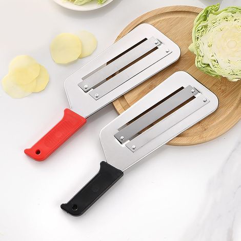 Dual Blade Julienne Cutter,Julienneschneider mit Doppelklinge,Stainless Steel Shredder Knife,Julienne-Schneider aus Edelstahl mit Doppelklinge,Dual Blade Julienne Cutter,Kohlschneider (Schwarz+Rot) (1/4)