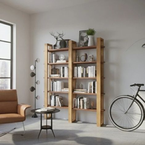 Libreria Legno Massello 160x200 cm Modulare - Made in Italy - Finitura Rovere Teak 5 Ripiani