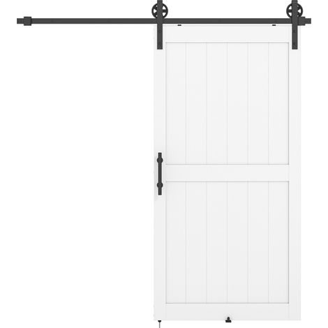 Porta Scorrevole in Stile Country con Binario e Maniglia in Legno e Acciaio, 106.6x213.4 cm, Bianco e Nero (1/5)