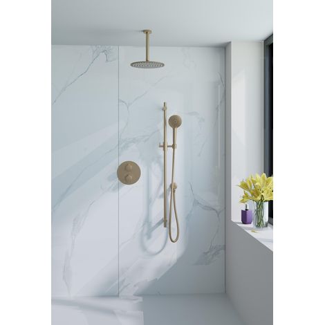 FugaFlow Eccelente Acces Ensemble de douche de pluie encastré - rond - thermostatique - bras de plafond - barre coulissante - pomme de tête 25cm -