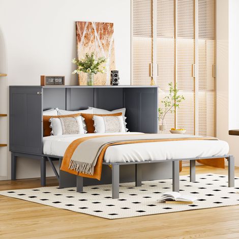 Letto a scomparsa 140x200 cm, letto a parete con rete a doghe, letto a scomparsa verticale con rete a doghe, grigio (1/5)