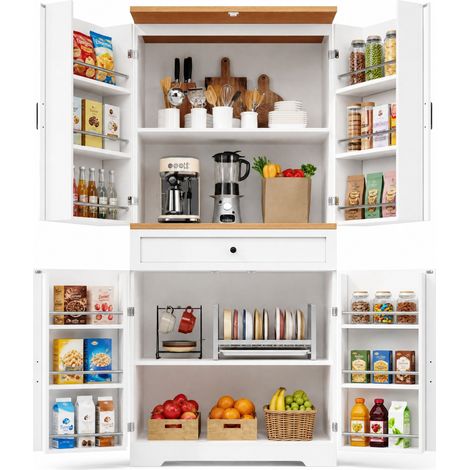 Meuble de cuisine 80x40x180 cm en MDF blanc avec rangement pour cuisine et salon - FLORAGRACE (1/5)