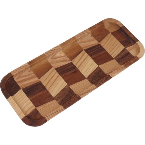 Rechteckiger Servierteller aus schwarzem, gewachstem Walnussholz mit Gittermuster, ideal für Sushi, Brot, Desserts, Obst und Snacks, 32 x 12,5 cm / 12,6 x 4,9 Zoll (1/5)