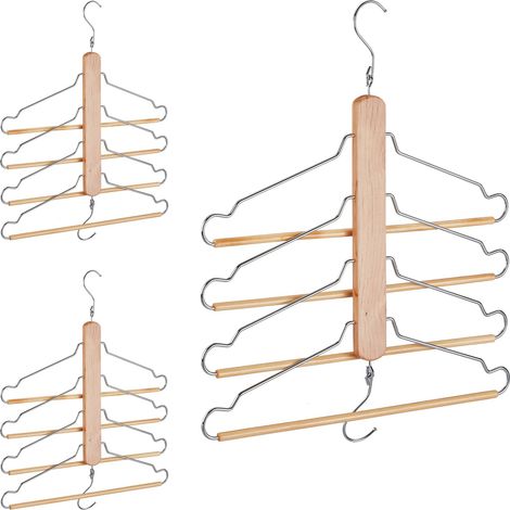 3 perchas múltiples, ahorro de espacio 4 con barra para pantalones, loto/metal, natural/plateado (1/5)