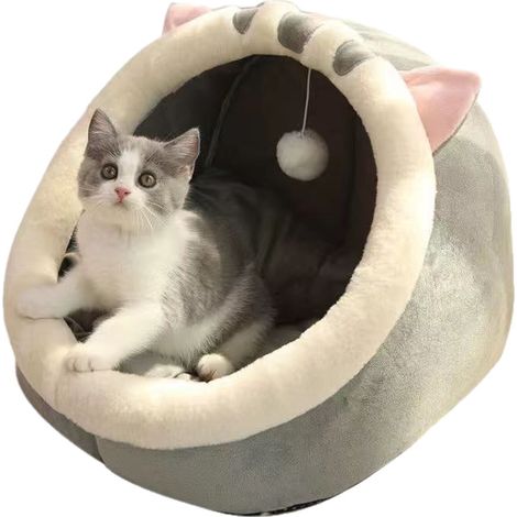 Panier semi fermé pour chien et chat gris, coussin lavable durable toutes saisons pour animaux domestiques (1/5)