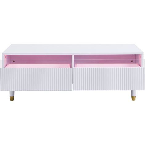Tavolino da salotto LED moderno bianco in MDF 110 x 50 x 40 cm con 2 cassetti (1/5)