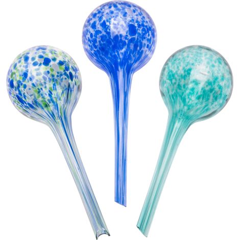 Arrosoirs à bulles en verre soufflé main, auto-arrosage pour plantes, bleu, lot de 3, irrigation goutte à goutte décorative. (1/5)