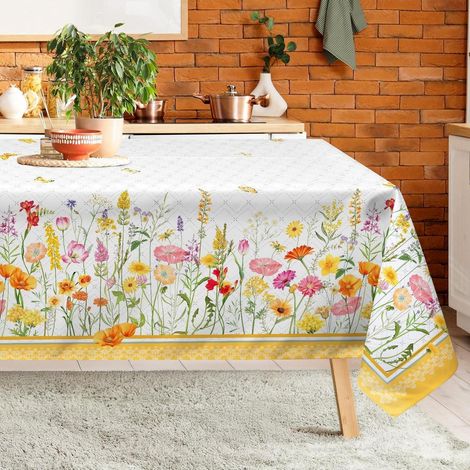 Blumentischdecke Polyester 140x180 cm rechteckig, Frühling, Gelb