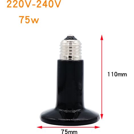 2 lampes chauffantes en céramique pour animaux de compagnie, reptiles, infrarouge lointain, élément chauffant, ampoule à incandescence (75 W 220 V)