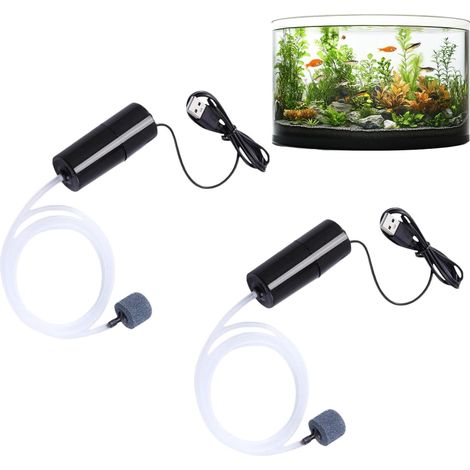 2Pcs Aquarium Air Pump,Fish Tank Oxygen Pump,Mini USB Fish Tank Oxygen Air Pump Fish Tank Bubbler,Air Bubbler for Fish Tank,Ultra Silent Oxygen Bubbler with Air Stone and Outlet Silicone Tube