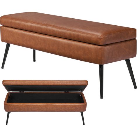 Mophorn Sitzbank Ottomane (40 x 120 x 45cm) aus PU-Leder mit Metallbeinen & Stauraum, gepolsterte Schuhbank mit 300 kg Belastbarkeit, elegante Bettbank Schlafzimmerbank für Wohnzimmer Esszimmer Braun