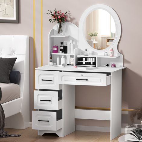 FIANAO – Schminktisch – Frisiertisch – mit beleuchtetem Spiegel, 4 Schubladen und Aufbewahrungsregalen – für Schlafzimmer – Maße: 80 × 40 × 137 cm – Weiß (1/5)