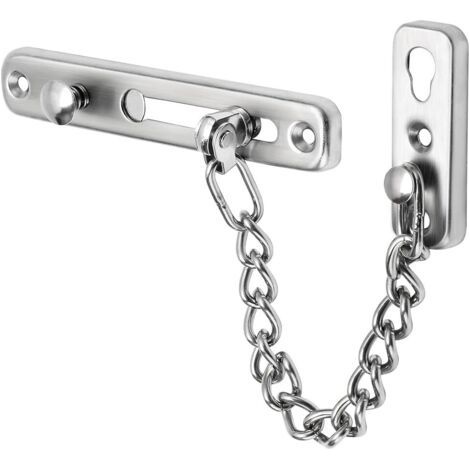 Security door chain, door restrictor for narrow doors, anti-theft device with spring and screws for interior doors, brushed stainless steel surface, EFD9000-LS