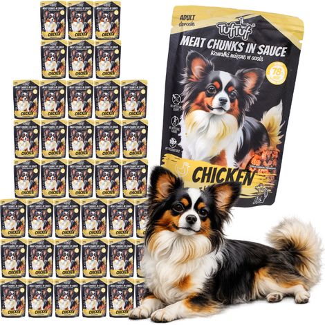 Comida húmeda para perros TufTuf, sobre de pollo, 40 x 100 g, trozos de carne seca. (1/2)