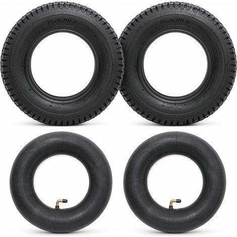 Wiltec 2x Reifenmantel 2x Schlauch für Aufsitzmäher/Rasentraktor 15x6.00-6 4PR Winkelventil (1/5)