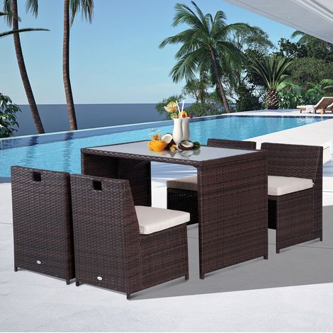Salón de jardín de 5 piezas en poliratán para 4 personas, 120 x 69 x 77,5 cm, marrón HAVRYA (1/5)