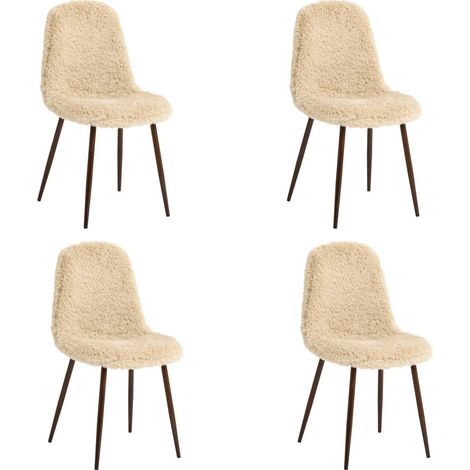 Lot de 4 Chaises Imitation Fourrure "Roka" 87cm Beige (1/5)