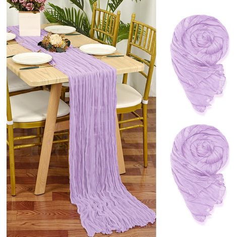 Lot de 2 chemins de table Lila, 55x300cm Gaze Tissu Rustique Boho pour Mariages