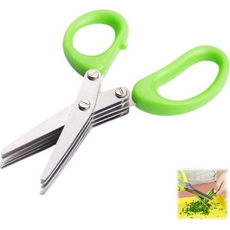 Tijeras de cocina, Tijeras para cebolletas, Tijeras multicapa, Tijeras para cortar alimentos, chiles y copos de algas, Verde, 13,5 x 6,3 cm (1/5)