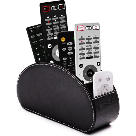 BRAVIX Range Télécommandes à 5 Compartiments - DVD, Blu-Ray, TV, Chaîne Hi-Fi, Roku ou Apple TV - Cuir avec Doublure Suédée - Faible Encombrement pour Séjour ou Chambre (Noir) (1/3)