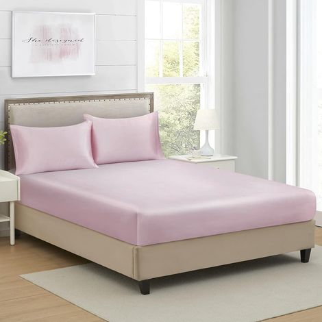 Drap Housse Satin 160x200cm Bonnet 30 cm Microfibre Rose Motif Drap de lit Soie Drap-Housse 160 x 200cm Uni Lisse Respirant pour Matelas Épais,Grand Bonnet 160 x 200 x 30 (1/4)