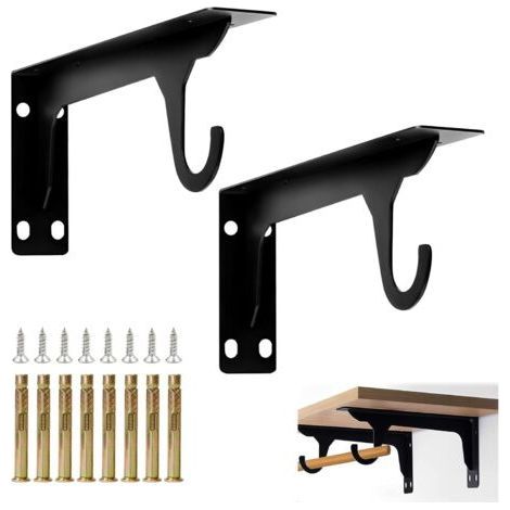 Equerre Etagere Murale, Support Etagere Murale, 28 cm Équerre Charge Lourde avec Crochet, Fixation Etagere Invisible, Supports en L en Metal, 2 Pièces (1/4)