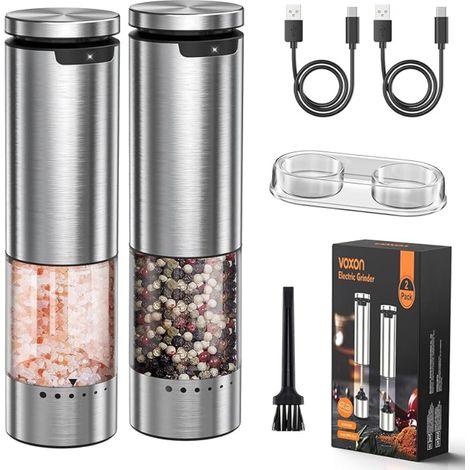 moulins à sel et poivre avec USB rechargeable, 5 niveaux de grossièreté réglable, mouture automatique, poivrière électrique lumière LED barbecue, restaurant, cuisine (1/5)