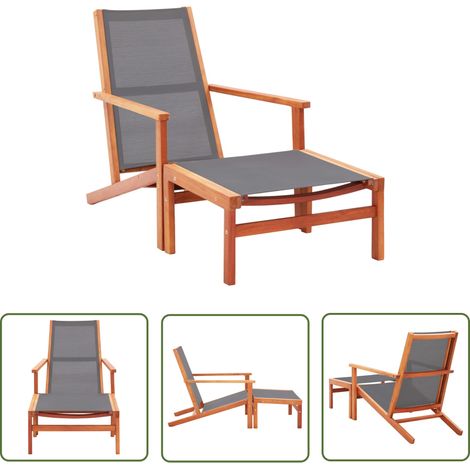 The Living Store Chaise de jardin et repose-pied Gris Eucalyptus et textilène - Chaises De Jardin - Chaise Longue - Mobilier De Jardin - Fauteuil De Jardin - Relax (1/5)