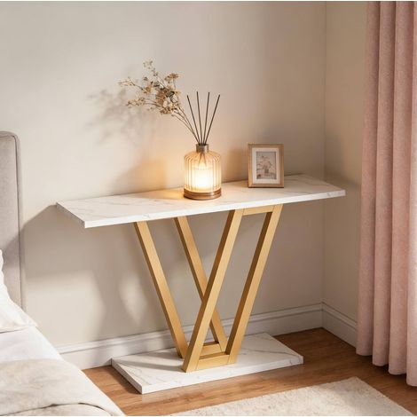 Consolle ingresso 110 x 30 x 80 cm in MDF e metallo, bianco e oro DESVIAE (1/5)