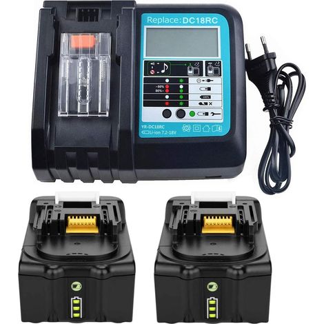 2X 18V 5.0Ah Batterie et Chargeur pour BL1850 BL1830 BL1840 BL1860 18 Volt LXT Batterie DC18RA DC18RC (1/5)